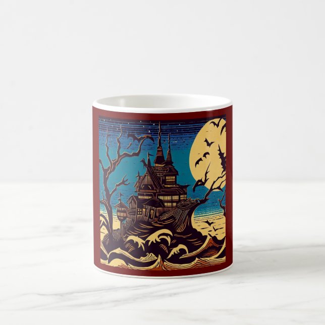 Halloween - Holzschnitt Stil 4 Kaffeetasse (Mittel)