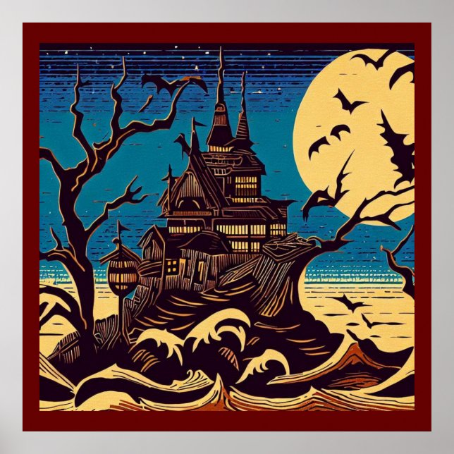 Halloween - Holzschnitt Stil 4 Poster (Vorne)