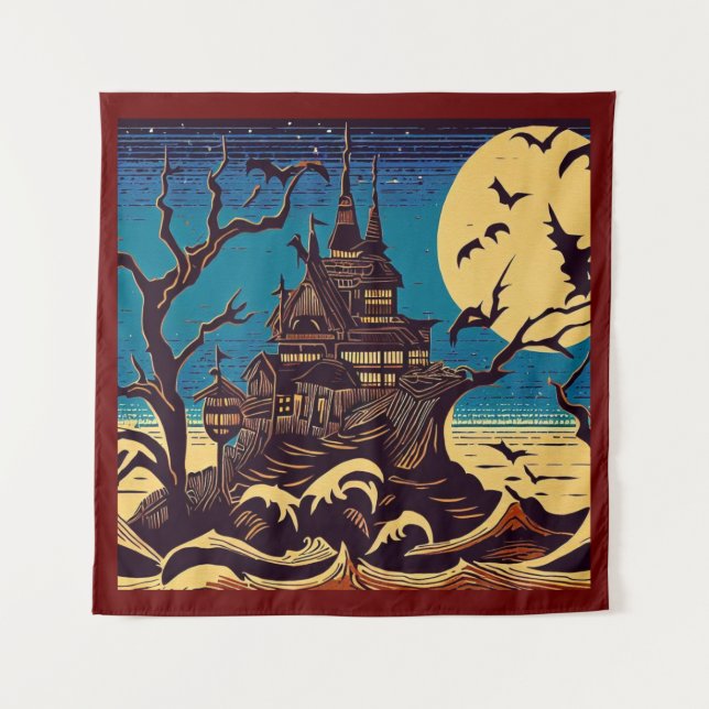 Halloween - Holzschnitt Stil 4 Wandteppich (Vorderseite)