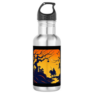 Halloween - Holzschnitt Stil 8 Edelstahlflasche