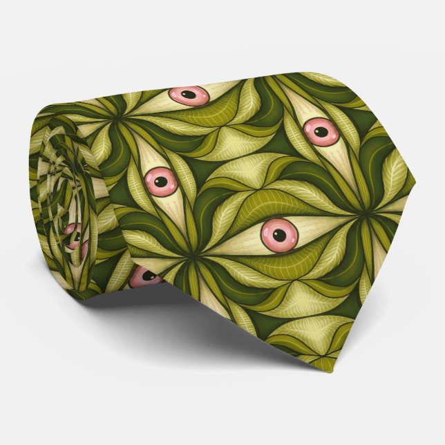 Halloween Horror Eye Muster Green Creepy Goth Krawatte (Gerollt)