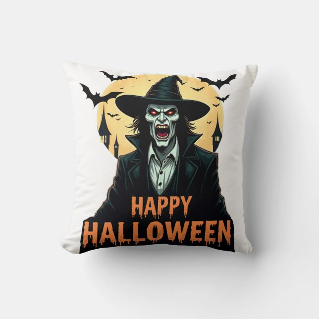 Halloween Horror Hexe mit Roten Augen Kissen (Vorderseite)