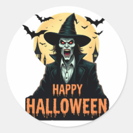 Halloween Horror Hexe mit Roten Augen Runder Aufkleber