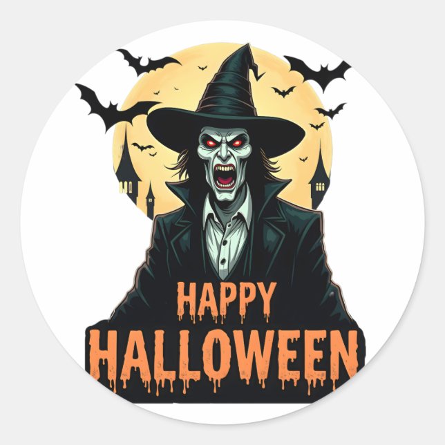 Halloween Horror Hexe mit Roten Augen Runder Aufkleber (Vorderseite)