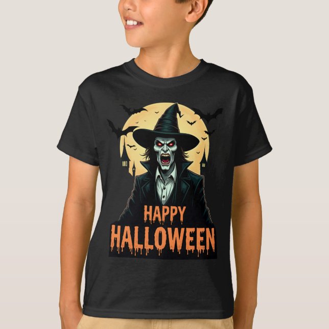 Halloween Horror Hexe mit Roten Augen T-Shirt (Vorderseite)