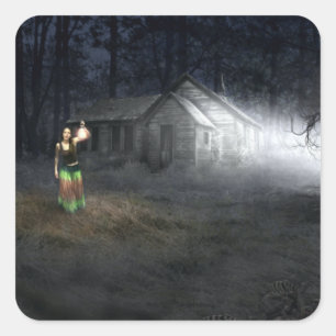 Halloween Horror House Quadratischer Aufkleber