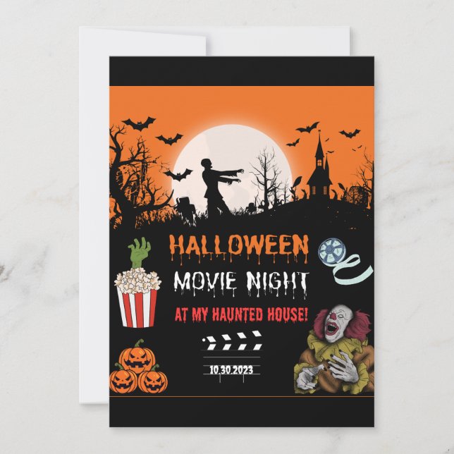 Halloween Horror Movie Night Party Invitation Einladung (Vorderseite)