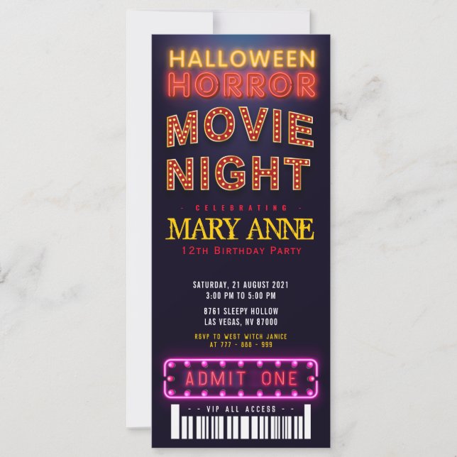 Halloween Horror Movie Party Ticket Pass Geburtsta Einladung (Vorderseite)