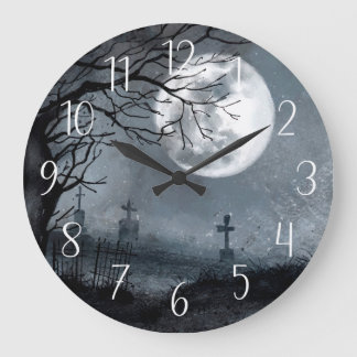 Halloween Horror Night, Moon, Friedhofszene Große Wanduhr
