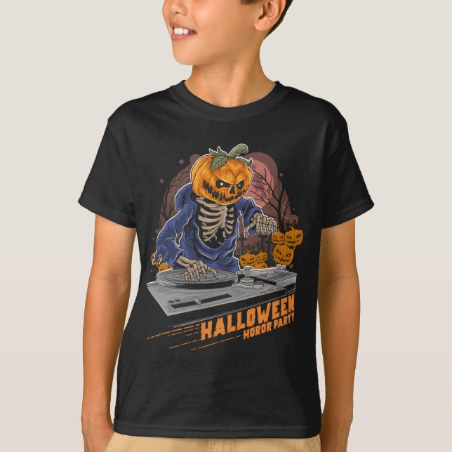 Halloween Horror Party Pumpkin Head DJ T-Shirt (Vorderseite)