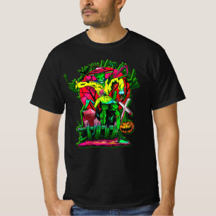 Halloween Horror Scarecrow Pumpkin Grave Cross T-Shirt