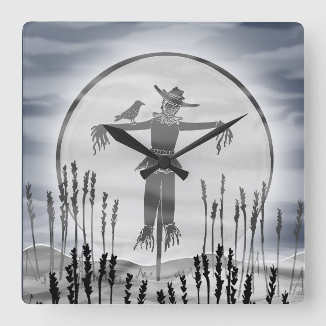 Halloween-Horror-Scarecrow Quadratische Wanduhr (Vorderseite)