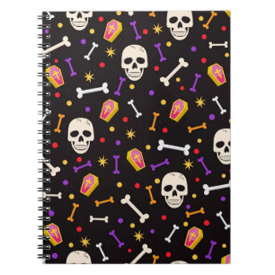 Halloween Horror Spooky Skull Coffin Bone Lila Notizblock