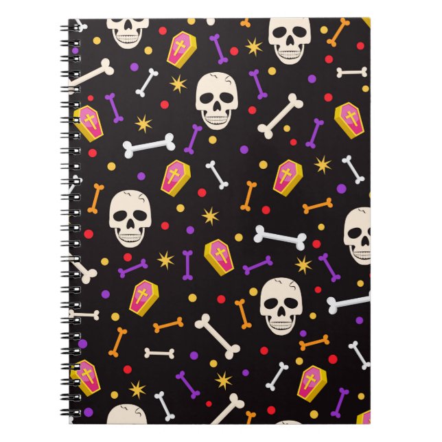 Halloween Horror Spooky Skull Coffin Bone Lila Notizblock (Vorderseite)