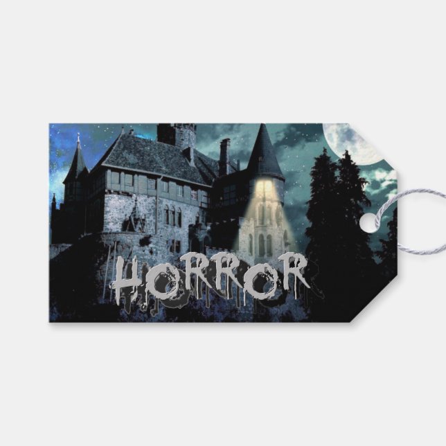 Halloween Horror Spuk House Beängstigend Blue Nigh Geschenkanhänger (Vorderseite (Horizontal))