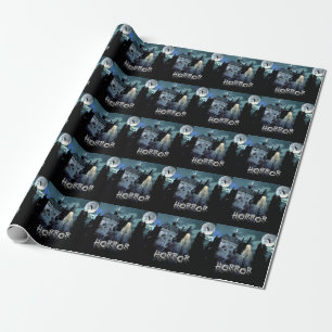 Halloween Horror Spuk House Beängstigend Blue Nigh Geschenkpapier