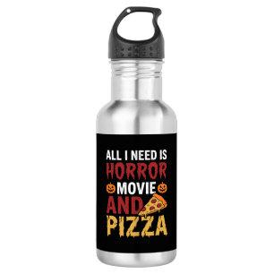 Halloween-Horrorfilm- und Pizza-Typografie Edelstahlflasche
