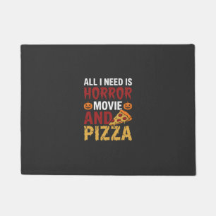 Halloween-Horrorfilm- und Pizza-Typografie Fußmatte