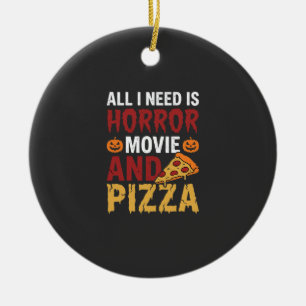 Halloween-Horrorfilm- und Pizza-Typografie Keramik Ornament