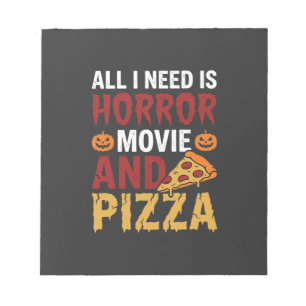 Halloween-Horrorfilm- und Pizza-Typografie Notizblock