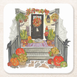Halloween House Cat Rechteckiger Pappuntersetzer