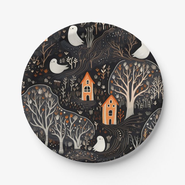 Halloween House Ghosts Forest Pappteller (Vorderseite)