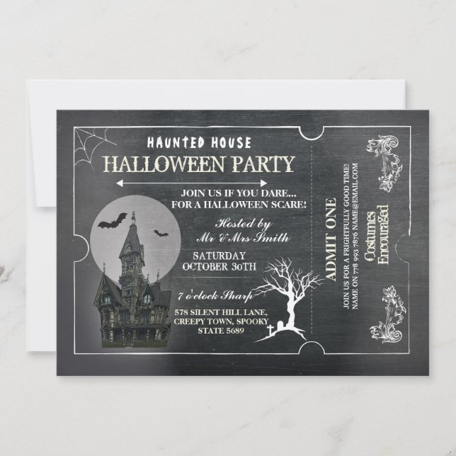 Halloween House Party Einladung Horror Chalk Ticke (Vorderseite)