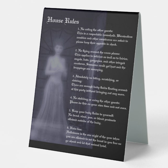 Halloween-House-Regeln Tischaufsteller (Vorderseite)