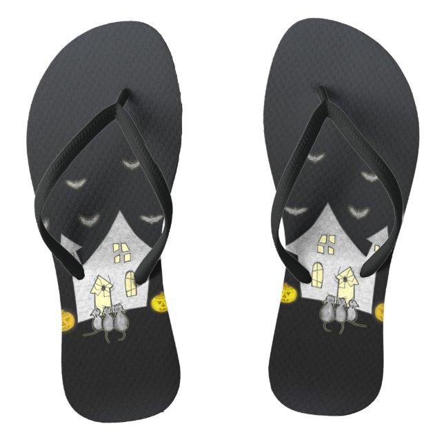 Halloween House, Schwarze Katzen, Fledermäuse, Kür Flip Flops (Fußbett)