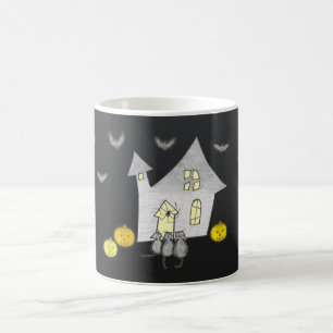 Halloween House, Schwarze Katzen, Fledermäuse, Kür Kaffeetasse