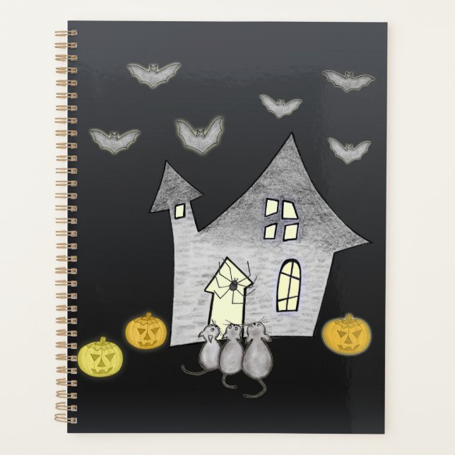 Halloween House, Schwarze Katzen, Fledermäuse, Kür Planer (Vorderseite)
