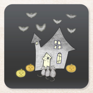 Halloween House, Schwarze Katzen, Fledermäuse, Kür Rechteckiger Pappuntersetzer