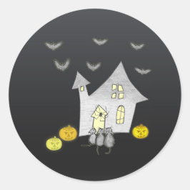 Halloween House, Schwarze Katzen, Fledermäuse, Kür Runder Aufkleber