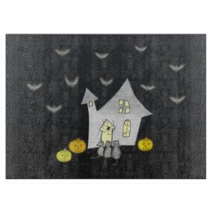 Halloween House, Schwarze Katzen, Fledermäuse, Kür Schneidebrett