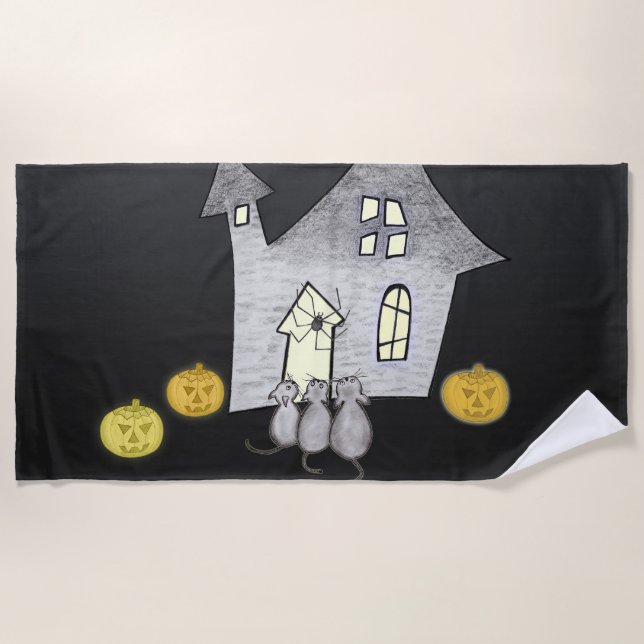 Halloween House, Schwarze Katzen, Fledermäuse, Kür Strandtuch (Vorderseite)