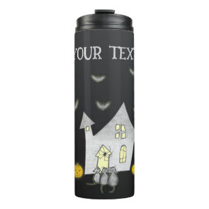 Halloween House, Schwarze Katzen, Fledermäuse, Kür Thermosbecher