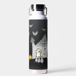 Halloween House, Schwarze Katzen, Fledermäuse, Kür Trinkflasche