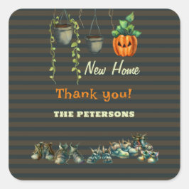 Halloween Housewarming Party Gremlins Danke Quadratischer Aufkleber