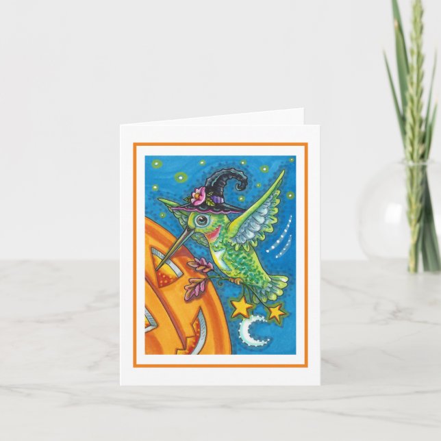 HALLOWEEN HUMMINGBIRD, KÜRBISLATERNE WHIMSY Blank Karte (Vorderseite)