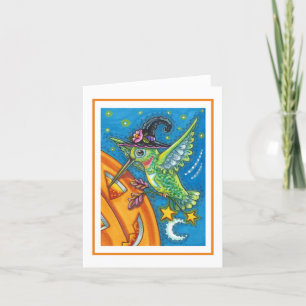 HALLOWEEN HUMMINGBIRD, KÜRBISLATERNE WHIMSY Blank Karte