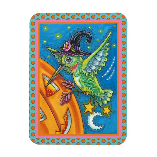 HALLOWEEN HUMMINGBIRD & KÜRBISLATERNE WHIMSY MAGNET (Vertikal)