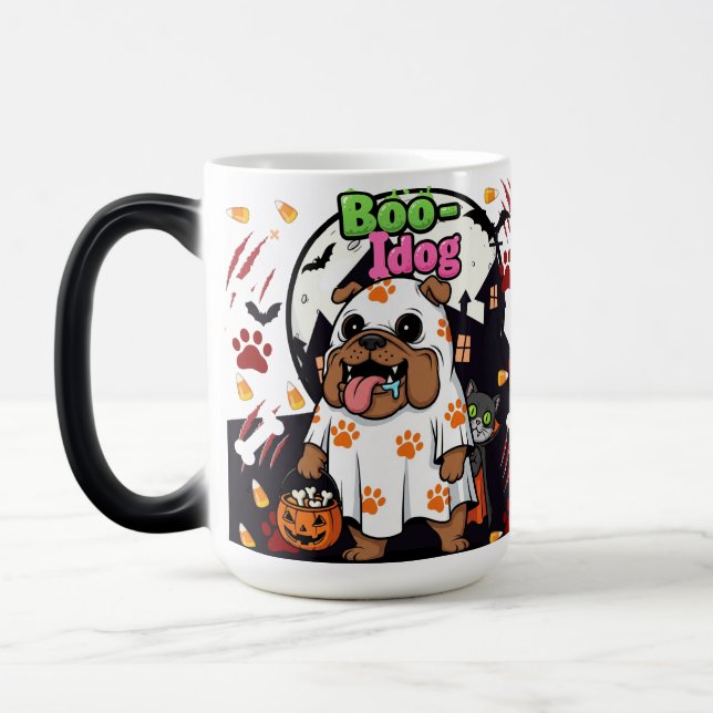 Halloween Hund "Boo Idog" Spooky Paw mit Katze Verwandlungstasse (Links)