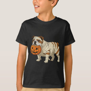 Halloween-Hund-Englisch-Bulldogge-Mumien-Kostüm He T-Shirt