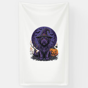 Halloween-Hund-Hexe-Kürbis-Vektor-Art Banner