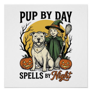 Halloween-Hund-Hexe-Shirt Vintage-Engraving Hausti Poster