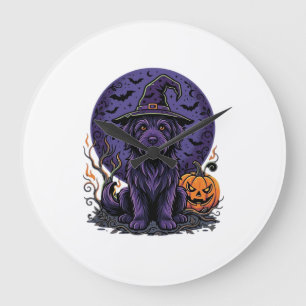Halloween-Hund-Hexen-Kürbis-Vektorgrafik Große Wanduhr