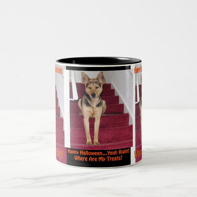Halloween Hund Keine Leckereien Zweifarbige Tasse (Mittel)
