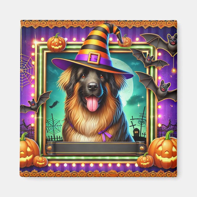 Halloween Hund mit Hexenhut Magnet (Vorne)