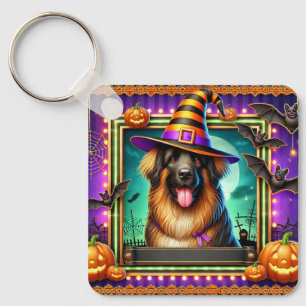 Halloween-Hund mit Hexenhut Schlüsselanhänger