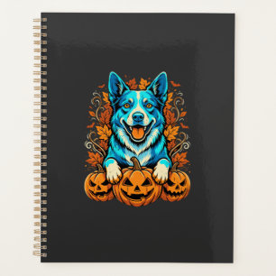 Halloween-Hund mit Jack O Lantern-Kürbissen_1 Planer